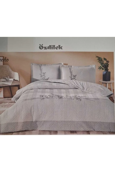 Özdilek RANFORCE ÇİFT KİŞİLİK DÖRT MEVSİM SET HELECHO GRİ ürün görseli 1