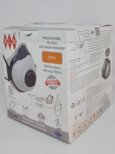 BLN BM 033 PRO X FFP3 NR VENTİLLİ TOZ MASKE (5APARAT - 5 MASKE) - Resim 5
