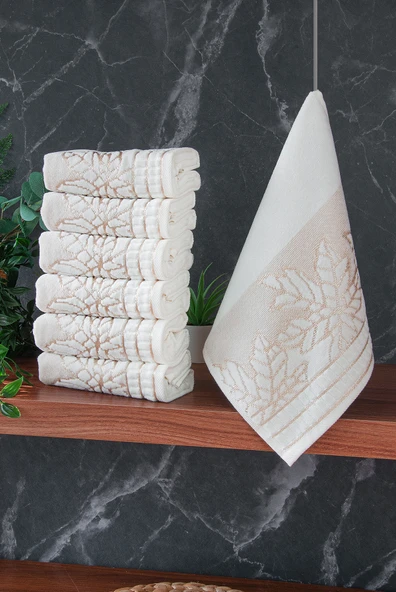 Çınar Jakarlı 6’lı Kadife Pamuklu El ve Yüz Havlu Seti 30x50 cm - 00434- Gold ürün görseli 1