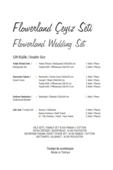 Özdilek Flowerland Çift Kişilik Çeyiz Seti 16 Parça Gümüş - Resim 4