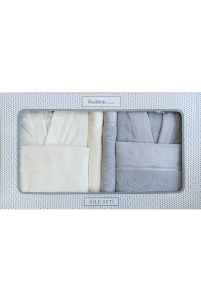 Özdilek Ditsy Aile Bornoz Seti- Krem Gri ürün görseli 1