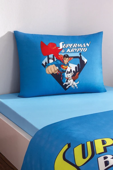 Özdilek Özdilek Superman Best Friend Tek Kişilik Lisanslı Lastikli Çarşaf Çocuk Nevresim Takımı - Resim 3