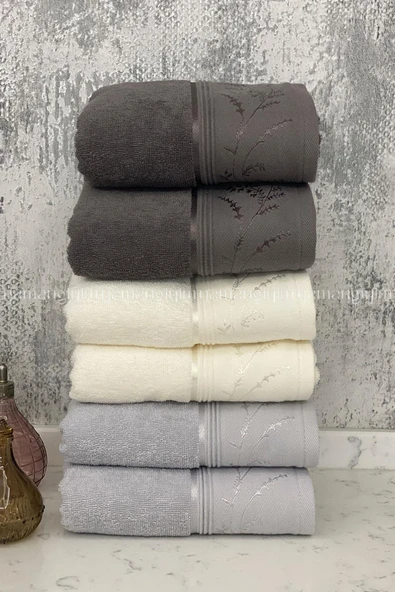 Özdilek Ditsy El-Yüz Havlusu 6 Adet-Pembe-Krem-Mürdüm - Resim 9