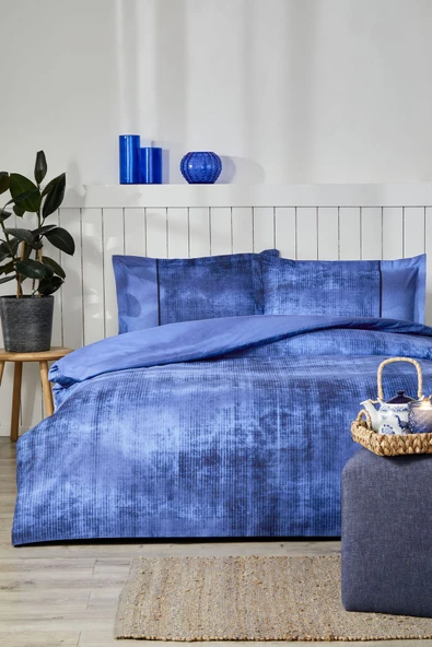 Özdilek Horizon Mavi Battal Boy Lastikli Fitted Çarşaf Nevresim Takımı ürün görseli 1