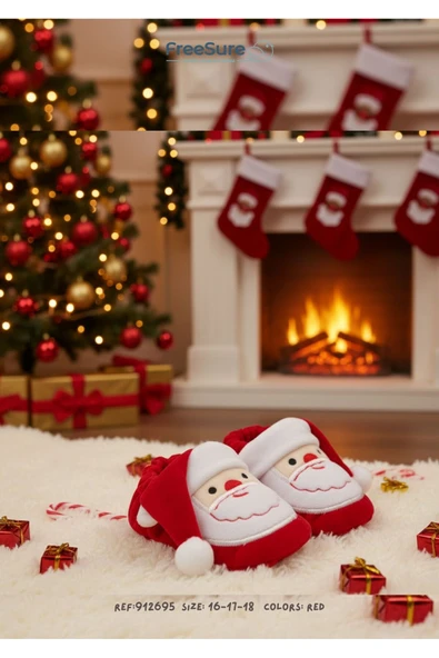 Freesure 912695 Unisex Noel Baba Kırmızı Bebek Patik, Çocuk Ev Ayakkabısı - Resim 4