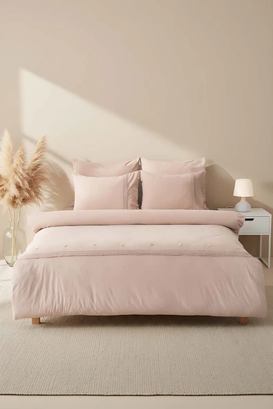 Grace Vizon Güpürlü Çift Kişilik %100 Pamuklu Nevresim Seti - 6 Parça Çeyiz Seti ürün görseli 1