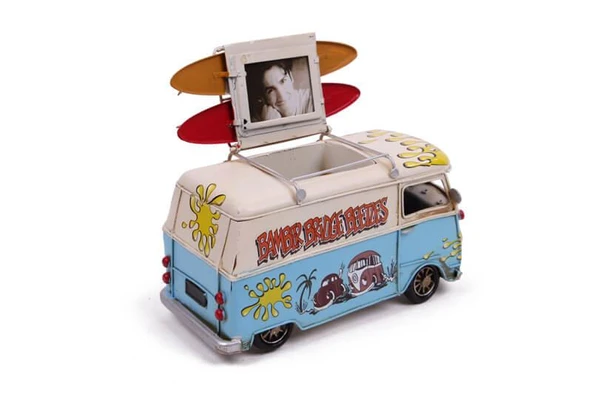 Dekoratif Metal Minibüs Kalemlik ve Çerçeveli Hediyelik - Resim 3