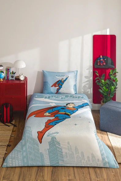 Özdilek Özdilek Superman Hero Tek Kişilik Lisanslı Lastikli Çarşaf Çocuk Nevresim Takımı ürün görseli 1