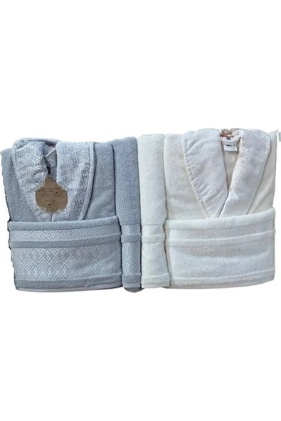 Özdilek Dory Aile Bornoz Seti - Krem - Gri ürün görseli 1