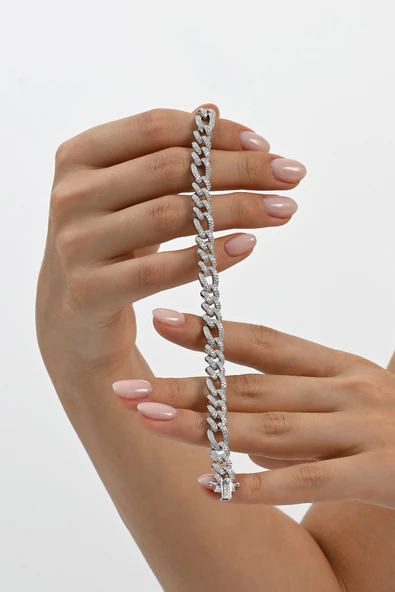 925 ayar gümüş rodyumlu zirkon taşlı ithal aralıklı gurmet gümüş bileklik SGTL13047RODAJ ürün görseli 1