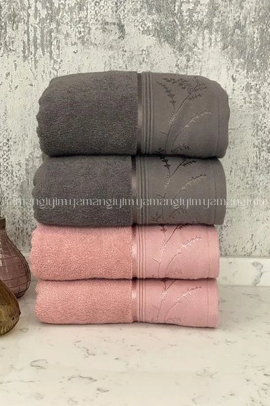 Özdilek Ditsy El-Yüz Havlusu 4 Adet-Antrasit-Pembe ürün görseli 1