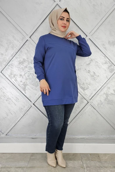 KADIN TAŞ VE DÜĞME DETAYLI TESETTÜR TUNİK - Resim 3