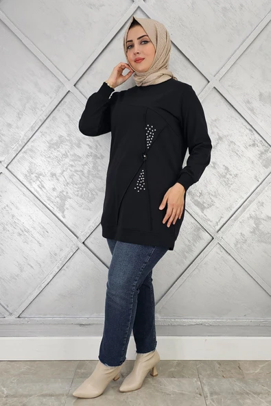 KADIN TAŞ VE DÜĞME DETAYLI TESETTÜR TUNİK - Resim 7