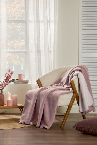 Özdilek Colourist Ponponlu Çift Kişilik Çift Taraflı Pamuklu Battaniye 180x220 cm ürün görseli 1