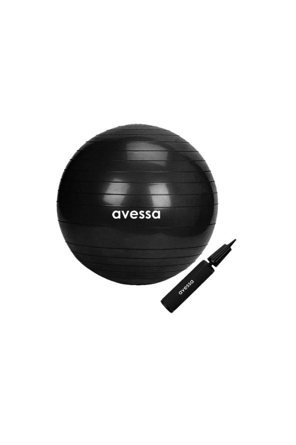 Avessa Pilates Topu 55 cm Siyah Pompalı