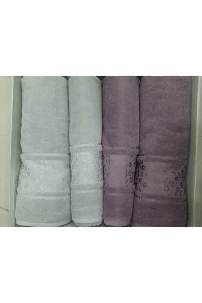 Özdilek ÖZDİLEK CAMELIA GRİ-MÜRDÜM 4 PARÇA BEST SET HAVLU - Resim 3