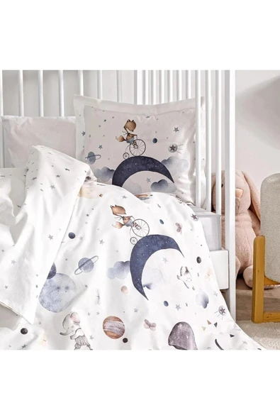 Özdilek Özdilek Ranforce Bebek Nevresim Takımı Cute Space Krem - Resim 2