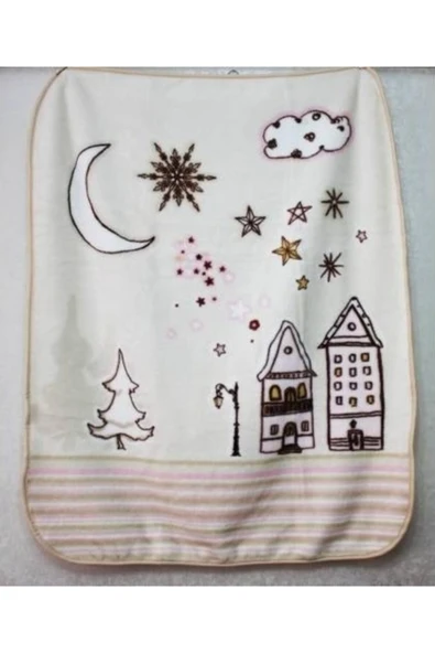 Özdilek Bebek Pembe Ekru Stella 100*120 Vizon Polyester Bebe Battaniye ürün görseli 1