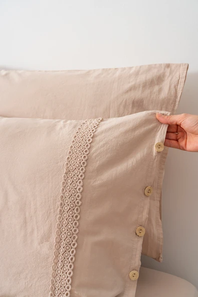 Grace Vizon Güpürlü Çift Kişilik %100 Pamuklu Nevresim Seti - 6 Parça Çeyiz Seti - Resim 6