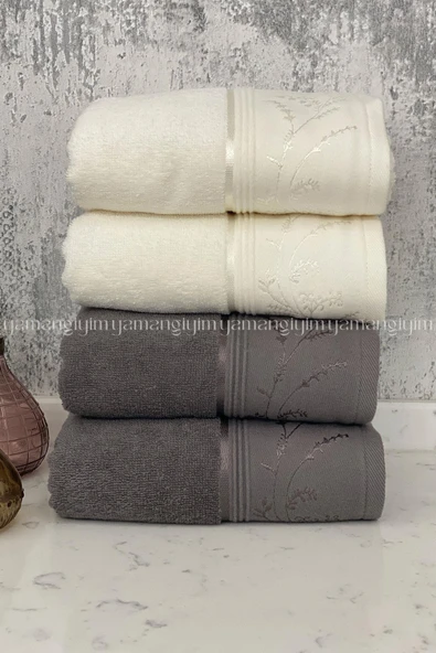 Özdilek Ditsy El-Yüz Havlusu 4 Adet-Antrasit-Pembe - Resim 9