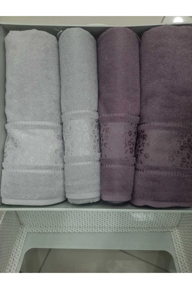 Özdilek ÖZDİLEK CAMELIA GRİ-MÜRDÜM 4 PARÇA BEST SET HAVLU - Resim 2