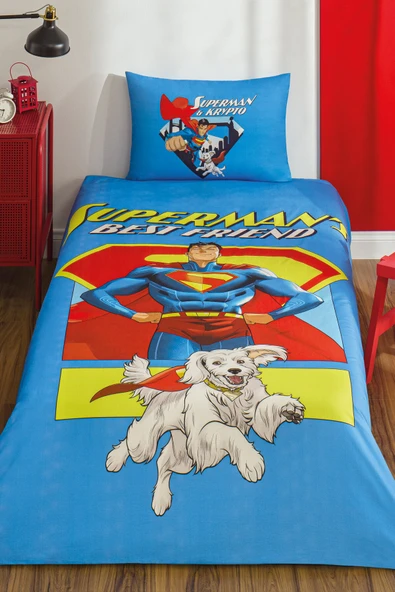 Özdilek Özdilek Superman Best Friend Tek Kişilik Lisanslı Lastikli Çarşaf Çocuk Nevresim Takımı - Resim 4