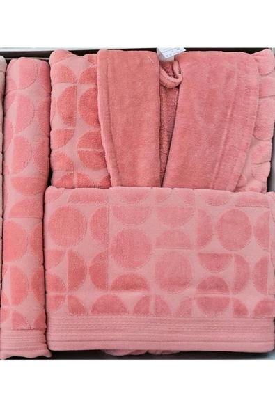 Özdilek Circular Aile Bornoz Seti Kiremit-Bej - Resim 3