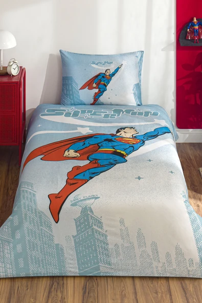 Özdilek Özdilek Superman Hero Tek Kişilik Lisanslı Lastikli Çarşaf Çocuk Nevresim Takımı - Resim 4