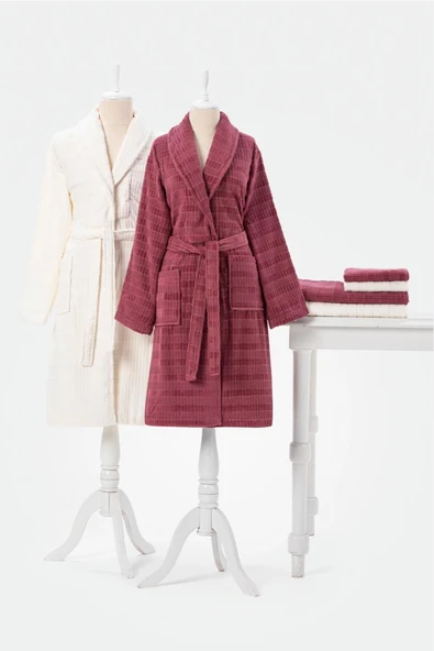 Özdilek Land Aile Bornoz Seti - K.Pembe - Krem ürün görseli 1