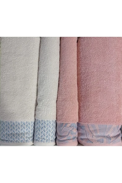 Özdilek Candidum Pembe-Krem/Mavi Best Set Bambu Aile Hamam Seti Havlu Set - Resim 2