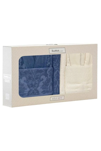 Özdilek Bornoz Seti Curve Krem-indigo Aile Seti ürün görseli 1