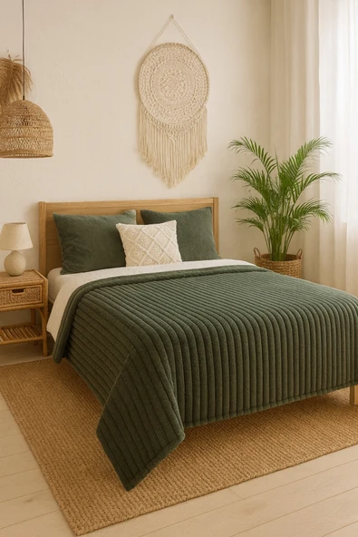 Özdilek Piramit Tek Kişilik Yatak Örtüsü 160x220 Cm Haki ürün görseli 1