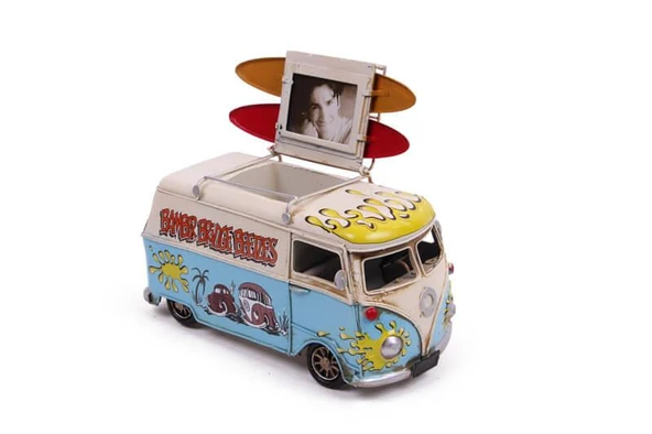 Dekoratif Metal Minibüs Kalemlik ve Çerçeveli Hediyelik - Resim 2