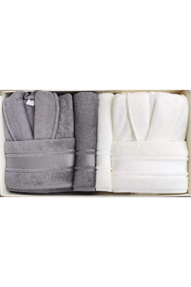 Özdilek Colourist Bornoz Seti Gri Krem Büyük Beden Kadın(XL), Erkek(XL) - Resim 4