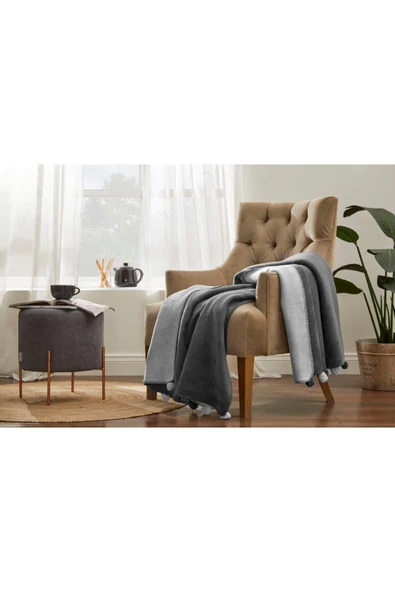 Özdilek Ozdılek Tk Battanıye Pamuklu Colourıst Ponponlu Fels-argento ürün görseli 1