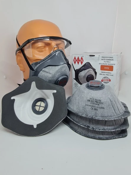 BLN BM 022 PRO X AC FFP2 NR AKTİF KARBON FİLTRELİ TOZ MASKESİ (1APARAT - 5 MASKE) - Resim 5