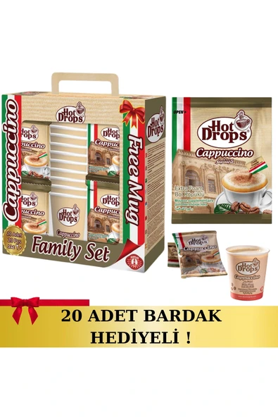 HOT DROPS CAPPUCCINO HAZIR KAHVE ÇİKOLATA GRANÜLLÜ 20 ADET X 25 GR (BARDAK HEDİYELİ) ürün görseli