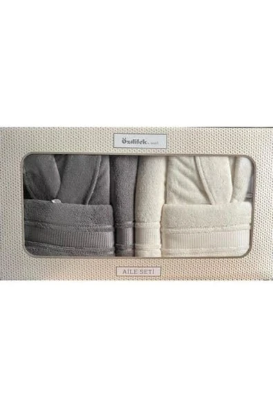 Özdilek Colourist Bornoz Seti Gri Krem Büyük Beden Kadın(XL), Erkek(XL) - Resim 2