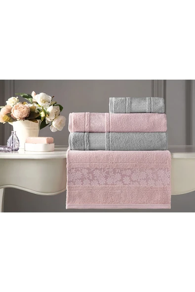 Özdilek Blossom Best Set Hamam Set Pembe - Gri - Resim 3
