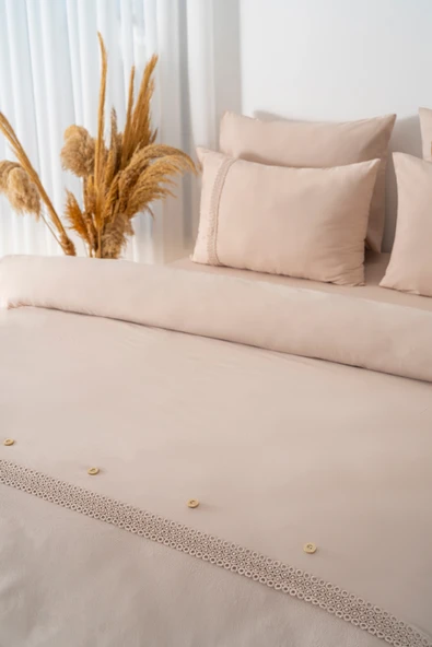 Grace Vizon Güpürlü Çift Kişilik %100 Pamuklu Nevresim Seti - 6 Parça Çeyiz Seti - Resim 4