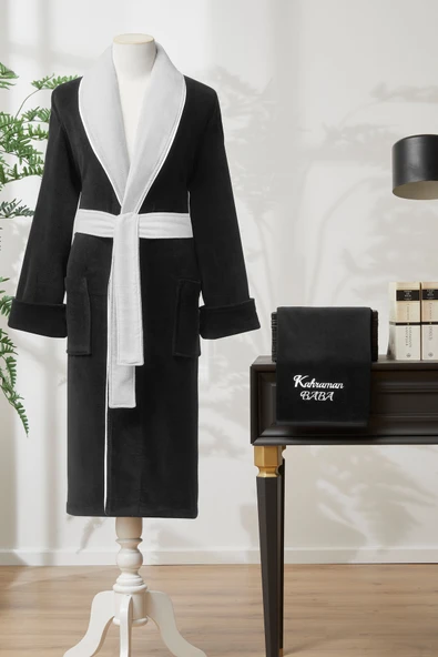 Özdilek Kahraman Baba Nakışlı Kadife Erkek Bornoz Seti ürün görseli 1