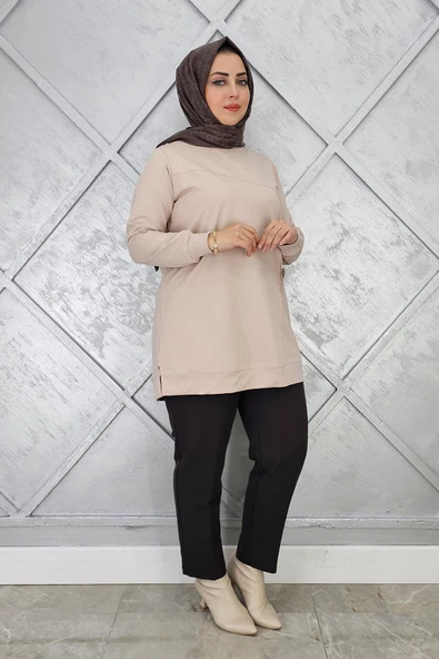 KADIN TAŞ VE DÜĞME DETAYLI TESETTÜR TUNİK ürün görseli 1