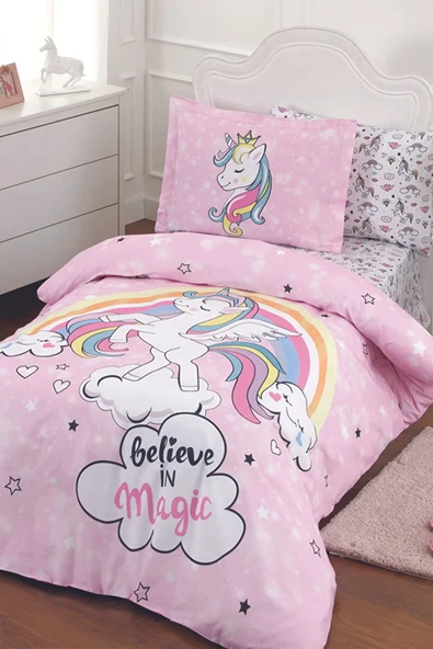 Özdilek Unicorn Tek Kişilik Ranforce Nevresim Takımı - Pembe ürün görseli 1