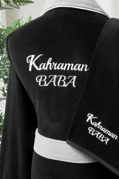 Özdilek Kahraman Baba Nakışlı Kadife Erkek Bornoz Seti - Resim 3