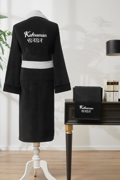 Özdilek Kahraman Baba Nakışlı Kadife Erkek Bornoz Seti - Resim 2