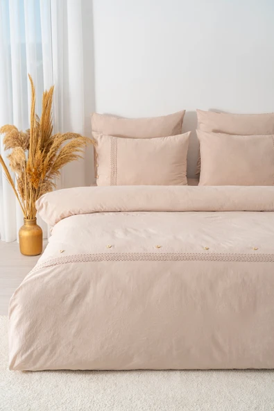 Grace Vizon Güpürlü Çift Kişilik %100 Pamuklu Nevresim Seti - 6 Parça Çeyiz Seti - Resim 2