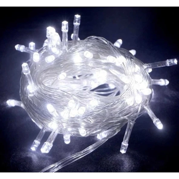 10m 100 Led Boncuk Lamba Beyaz Işık Şeffaf Kablo ürün görseli 1