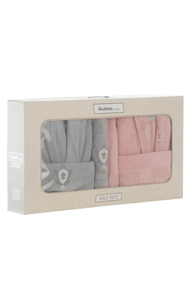 Özdilek Wedding Aile Bornoz Seti - Gri Pudra - Resim 6