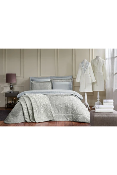 Özdilek Flowerland Çift Kişilik Çeyiz Seti 16 Parça Gümüş ürün görseli 1