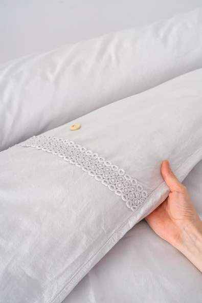 Grace Taş Güpürlü Çift Kişilik %100 Pamuklu Nevresim Seti - 6 Parça Çeyiz Seti - Resim 6